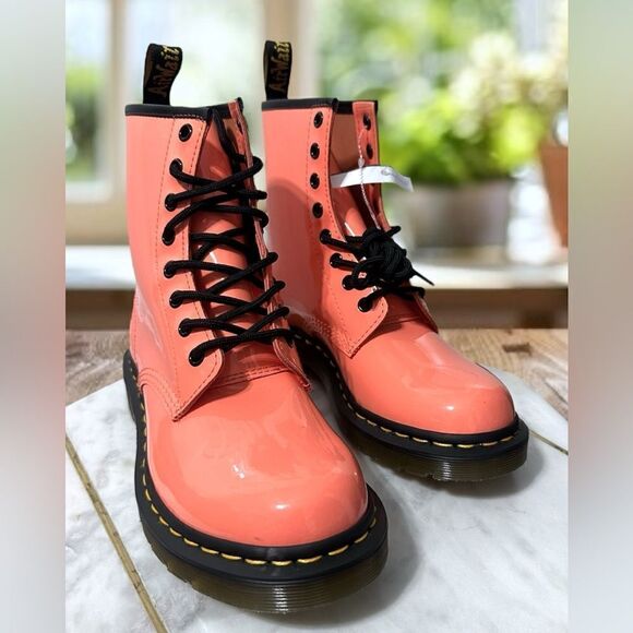 NWT Dr. Marten’s 1460 Patent Lamper Coral Pink Leather Boots Size 8 EU 39 - Picture 6 of 13